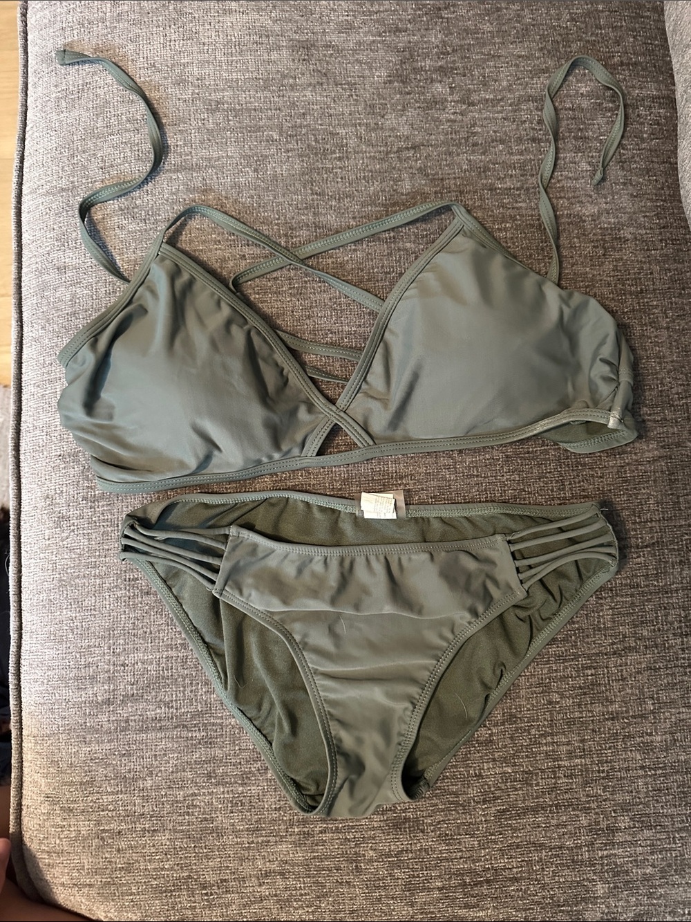 Hot Water Olive Green Strappy Bikini Set